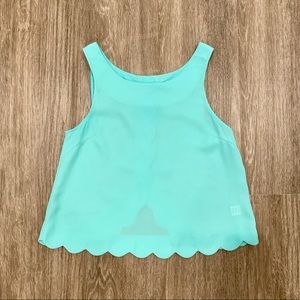 Double Zero Mint Scalloped Button Back Tank Top